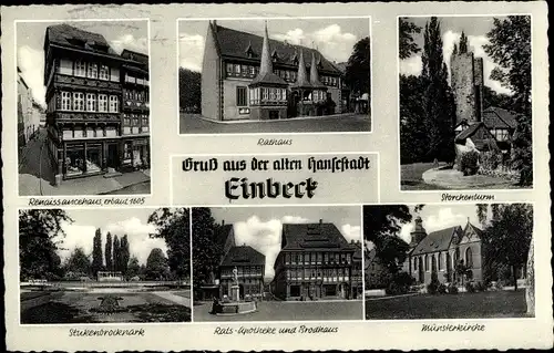 Ak Einbeck in Niedersachsen, Rathaus, Münsterkirche, Storchenturm, Rats-Apotheke, Brodhaus