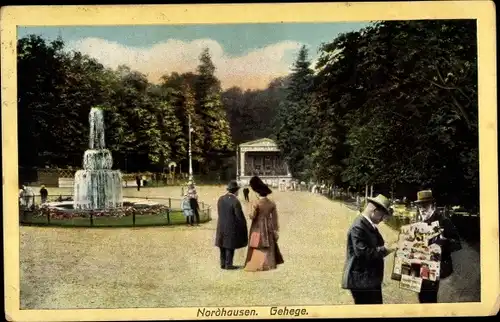 Ak Nordhausen am Harz, Gehege, Springbrunnen, Ansichtskartenverkäufer