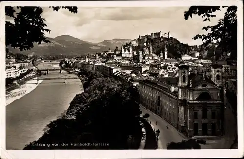 Ak Salzburg in Österreich, Salzach, Brücke, Humboldt-Terrasse, Festung Hohensalzburg