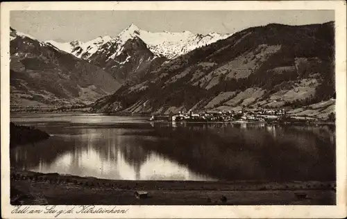 Ak Zell am See in Salzburg, Ortspanorama, Kitzsteinhorn