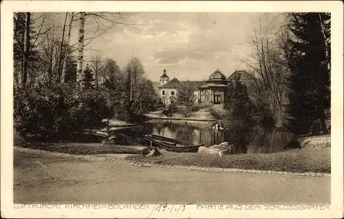 Ak Kirchheimbolanden in der Pfalz, Schlossgarten, Teich, Boot, Schloss