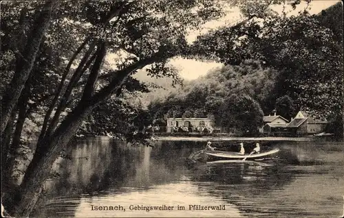 Ak Bad Dürkheim am Pfälzerwald, Forsthaus Isenach, Gebirgsweiher, Ruderboot