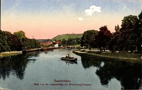 Ak Saarbrücken im Saarland, Luisenbrücke, Winterberg-Denkmal