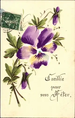 Handgemalt Ak Stiefmütterchen