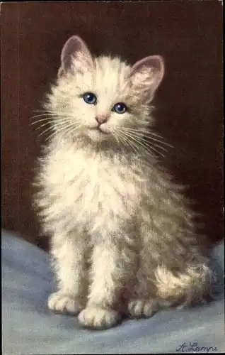 Künstler Ak Lampe, A., Weißes Katzenbaby mit blauen Augen