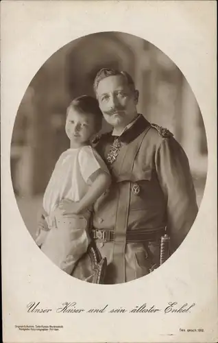 Ak Kaiser Wilhelm II. und sein ältester Enkel, Prinz Wilhelm, Portrait