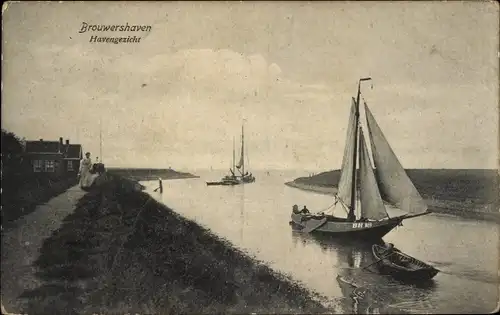 Ak Brouwershaven Zeeland, Blick auf den Hafen