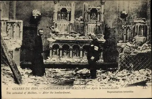 Ak Mechelen Mecheln Malines Flandern Antwerpen, Cathedrale apres le Bombardement, 1.WK