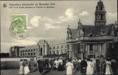 Ak Brüssel Belgien, Weltausstellung Brüssel 1910 Säulen der Hauptfassade und Brüsseler Pavillon.