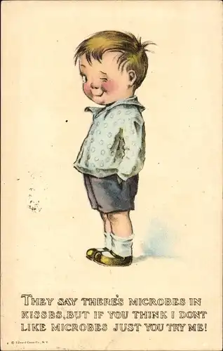 Ak Gemaltes Kind-Portrait, Junge, Blaues Hemd, Kurze Hose