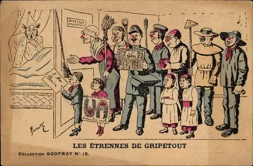 Künstler Ak Lavrate, Betrunkene Menschen, Besuch, Überraschter Mann im Bett