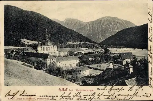 Ak Ettal Oberbayern, Kloster, Panorama