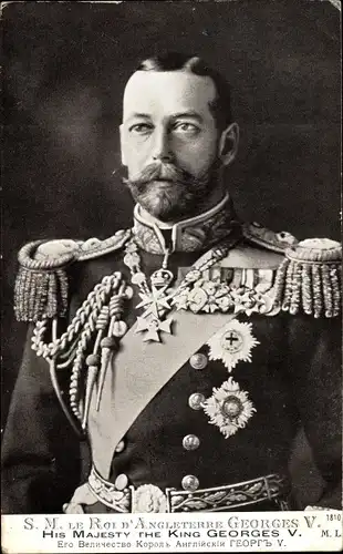 Ak König George V. von England, Portrait in Uniform, Orden, Kragenspiegel