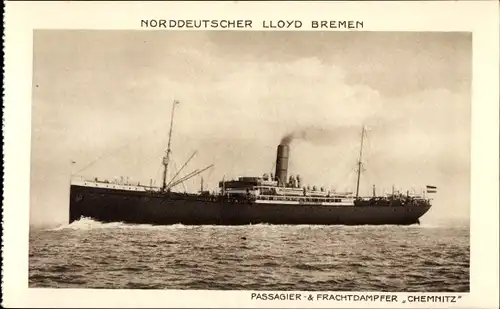 Ak Passagier- und Frachtdampfer Chemnitz, Norddeutscher Lloyd Bremen, Dampfschiff