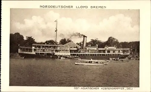 Ak Dampfer Deli, Ostasiatischer Küstendampfer, Norddeutscher Lloyd Bremen