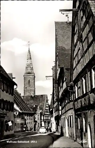 Ak Wolframs Eschenbach in Mittelfranken Bayern, Turm, Fachwerkhäuser, Auto