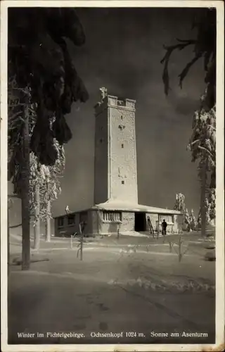 Ak Fichtelgebirge Oberfranken Bayern, Asenturm auf dem Ochsenkopf, Winter