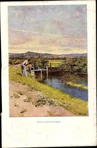 Künstler Ak Spanien, Improvisiertes Angeln