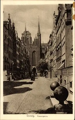 Ak Gdańsk Danzig, Frauengasse, St. Marienkirche, Giebelhäuser