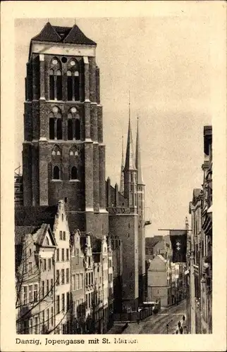 Ak Gdańsk Danzig, Jopengasse, St. Marien, Kirchturm, Fassade