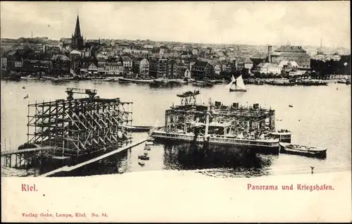 Ak Kiel, Panorama und Kriegshafen
