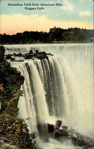 Ak Niagara Falls New York USA, Horseshoe Falls von der amerikanischen Seite