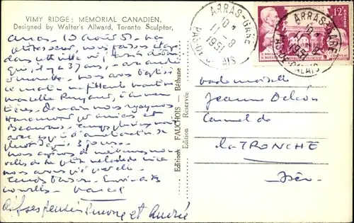 Ak Toronto Ontario Kanada, Vimy Ridge, Memorial Canadien