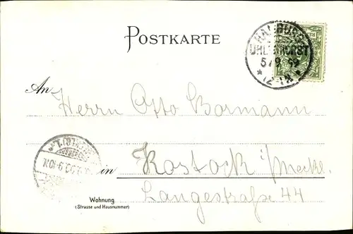 Litho Hamburg, Jungfernstieg, Milchkarren, Vierländerin, Hamburger Dienstmädchen