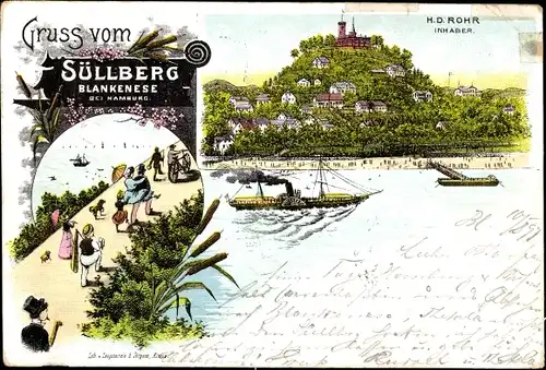 Litho Hamburg Altona Blankenese, Süllberg, Gasthaus H. D. Rohr