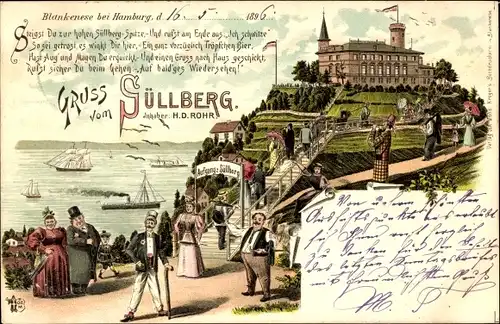 Litho Hamburg Altona Blankenese, Süllberg, Gasthaus