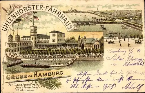 Litho Hamburg Nord Uhlenhorst, Das Fährhaus, Garten, Anlegestelle