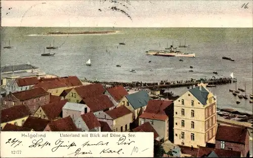 Ak Nordseeinsel Helgoland, Unterland mit Blick auf Düne und See