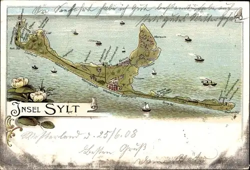 Landkarten Ak Insel Sylt in Nordfriesland, Segelboote, Westerland, Kampen