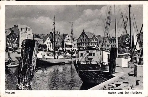 Ak Husum in Nordfriesland, Hafen und Schiffbrücke