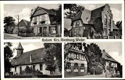 Ak Husum in Nordfriesland, Geschäft L. A. Oehlerking, Kirche, Giebelhaus, Gasthof
