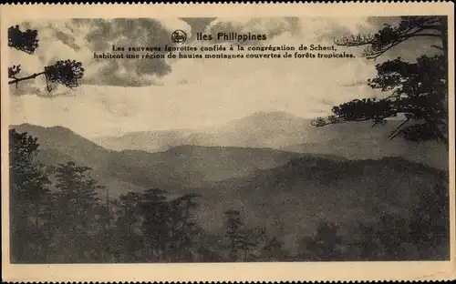 Ak Philippinen, Tropische Wälder der Gemeinde Scheut mit Igorotten