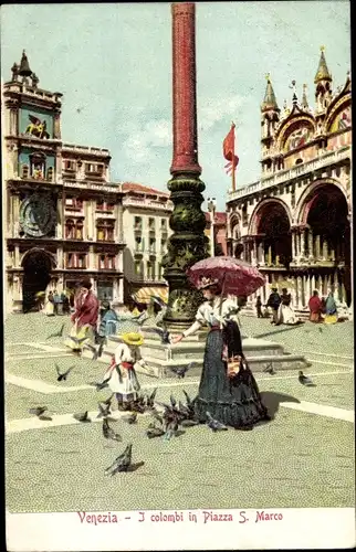 Litho Venezia Venedig Veneto, I colombi in Piazza S. Marco