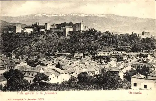 AK Granada Andalusien Spanien, Alhambra, Gesamtansicht