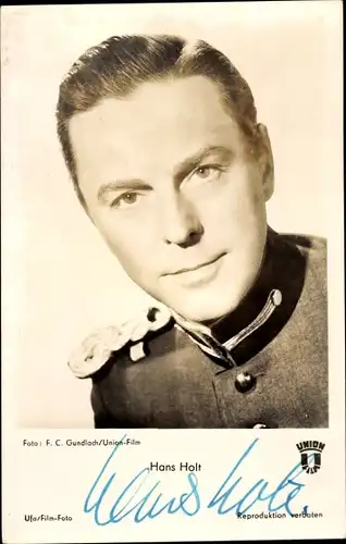 Ak Schauspieler Hans Holt, Portrait, Uniform, Autogramm