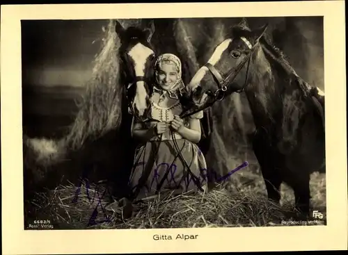 Ak Schauspielerin Gitta Alpar, Portrait mit Pferden, Autogramm