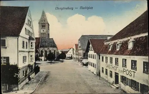 Ak Obergünzburg im Allgäu, Marktplatz, Gasthof zur Post