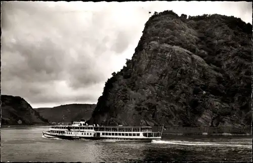 Ak Sankt Goarshausen am Rhein, Loreley, Salondampfer