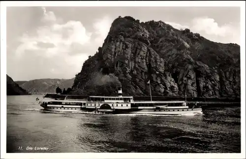 Ak Sankt Goarshausen am Rhein, Loreley, Salondampfer