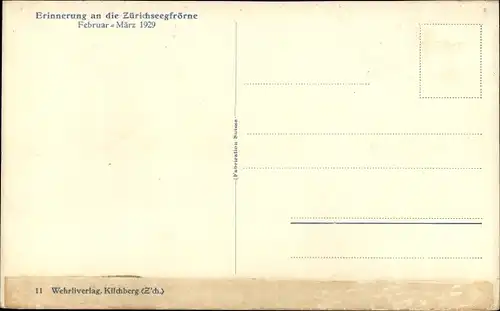 Ak Zürich Stadt Schweiz, Erinnerungen an die Zürichseegfrörne 1929, Eislauf, Spaziergänger