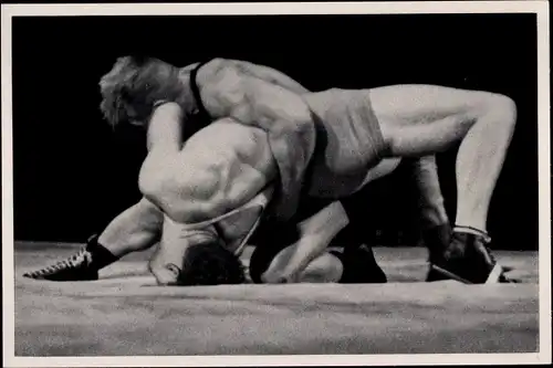 Sammelbild Olympia 1936, Ringer Palusalu und Hornfischer