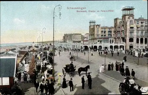 Ak Scheveningen Den Haag Südholland, Boulevard, Oranje en Palace Hotel