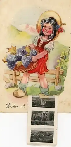 Leporello Künstler Ak Nuurden, v., Vaals Limburg Niederlande, Mädchen mit Weintrauben, Denkmal
