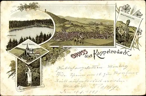 Litho Kappelrodeck im Schwarzwald, Gesamtansicht, Brigittenschloss, Schloss Rodeck