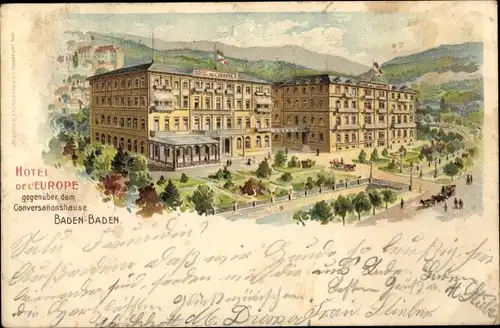 Litho Baden Baden am Schwarzwald, Hotel de l'Europe