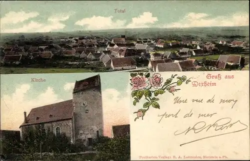 Ak Dexheim in der Pfalz Rheinhessen, Gesamtansicht, Kirche